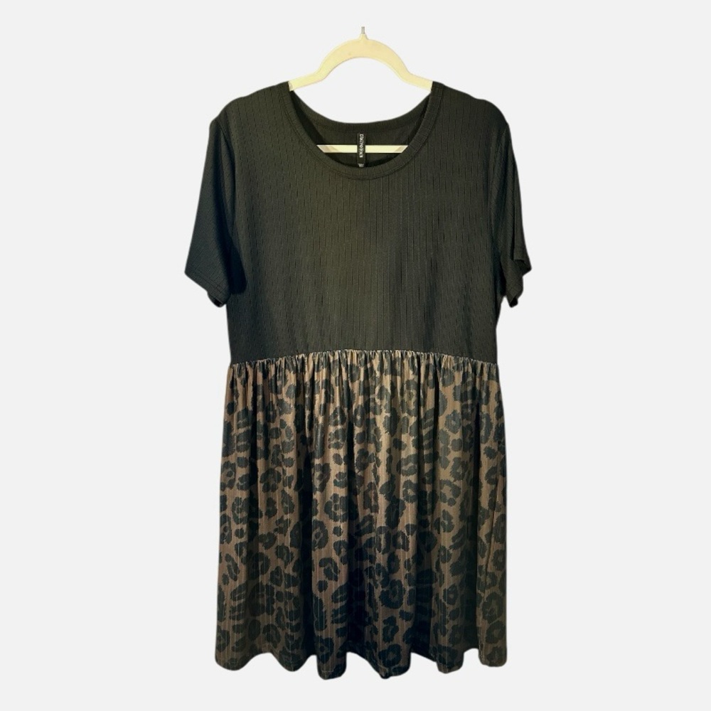 Crazy Train Davis Dress Black Bodice Leopard Skirt New Size L Casual Work Date - Picture 2 of 10